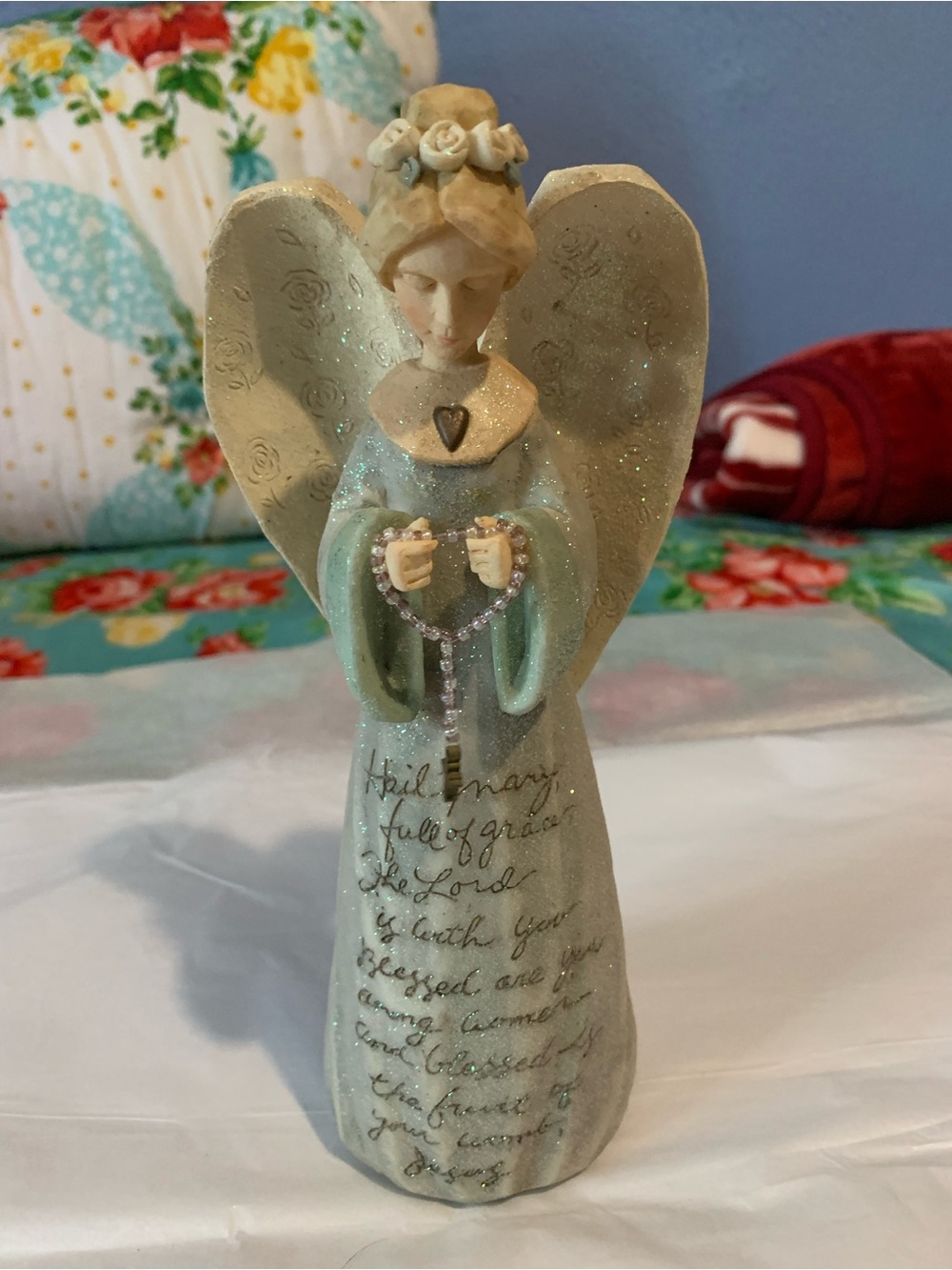 Vintage Enesco Foundations Hail Mary Angel Figurine With Rosary